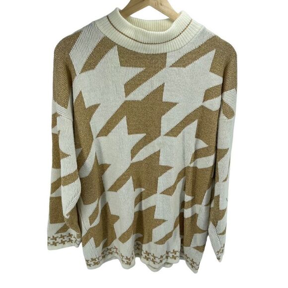 Vintage 80’s Dana Scott Women’s Boxy Fit Pullover Sweater White Gold Large - Picture 2 of 8